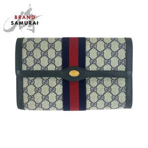 Gucci Sherry Clutch Bag Navy Blue Red GG Supreme Canvas Leather